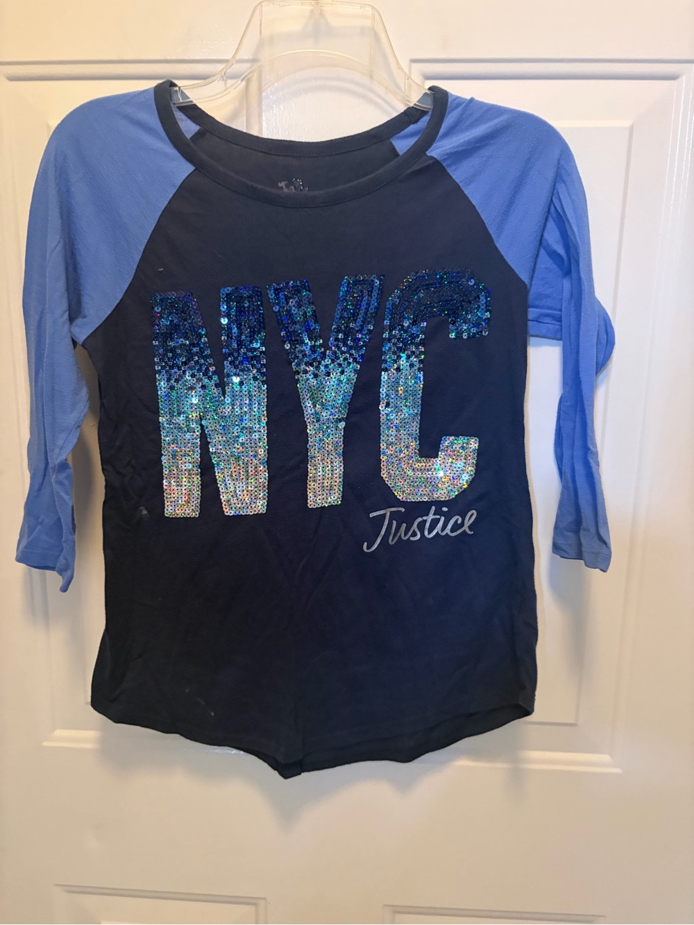 Justice Navy & Light Blue Sequin NYC Raglan Tee